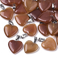 Heart Natural Carnelian Pendants, with Platinum Plated Brass Findings, 20~22x20~21x5~8mm, Hole: 2x7mm(X-G-Q438-17)