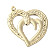 Brass Pendant, Lead Free & Cadmium Free, Heart, Real 24K Gold Plated, 25.5x25x1mm, Hole: 1.2mm(KK-K383-14G)