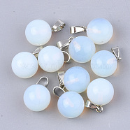 Opalite Pendants, with Iron Findings, Round, Platinum, 17~18x13.5mm, Hole: 3.5x7mm(G-S344-80)