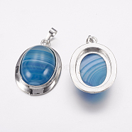 Natural Agate Pendants, with Platinum Tone Alloy Findings, Oval, 37x25x10mm, Hole: 4x8mm(G-K252-A08)