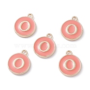 (Defective Closeout Sale Border damaged) Golden Plated Alloy Enamel Charms, Cadmium Free & Lead Free, Enamelled Sequins, Flat Round with Letter, Letter.O, 14x12x2mm, Hole: 1.3mm(ENAM-XCP0001-20O)