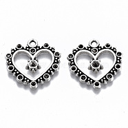 Tibetan Style Alloy Pendant Rhinestone Settings, Lead Free & Cadmium Free, Heart, Antique Silver, Fit for 1.2~2mm Rhinestone, 20x20.5x2mm, Hole: 1.8mm, about 620pcs/1000g(TIBE-S314-145AS-RS)