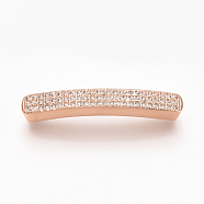 Brass Micro Pave Cubic Zirconia Beads, Cuboid, Clear, Rose Gold, 36x5x4~5mm, Hole: 1mm(ZIRC-T004-77RG)