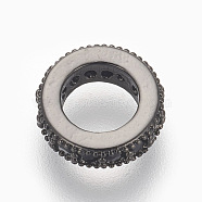 Brass Micro Pave Cubic Zirconia Beads, Lead Free & Cadmium Free, Flat Round, Black, Gunmetal, 8x2mm, Hole: 4.5mm(ZIRC-E152-59B-RS)
