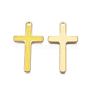 304 Stainless Steel Enamel Pendants, Real 18K Gold Plated, Cross, Yellow, 40x22x1.5mm, Hole: 2mm(STAS-N092-162B)