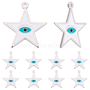 Nbeads 10Pcs 304 Stainless Steel Enamel Pendants, Star with Eye Evil, Stainless Steel Color, White, 22x20x1mm, Hole: 1.2mm(STAS-NB0001-27)