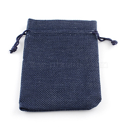 Polyester Imitation Burlap Packing Pouches Drawstring Bags, Midnight Blue, 18x13cm(X-ABAG-R005-18x13-12)
