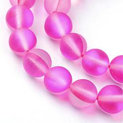 Synthetic Moonstone Beads Strands, Holographic Beads, Dyed, Frosted, Round, Deep Pink, 6mm, Hole: 1mm, about 60~62pcs/strand, 14~15 inch(G-R375-6mm-A01)