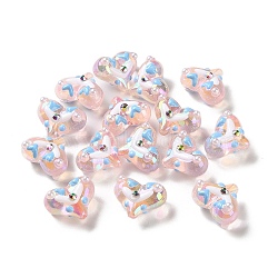 Valentine's Day Transparent Acrylic Beads, with Enamel, Heart, Misty Rose, 16x20~21x12~13mm, Hole: 1.5~1.6mm(ACRC-H001-02C)