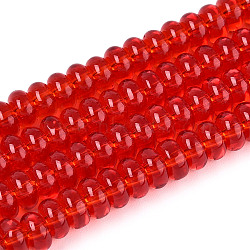 Transparent Glass Beads Strands, Rondelle, Crimson, 6~6.5x3mm, Hole: 1mm, about 103~118pcs/strand, 14.57~14.96 inch(37~38cm)(GLAA-ZX008-6mm-19C)