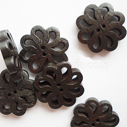 Carved Buttons in Flower Shape, Wooden Buttons, Coffee, 19mm long, 19mm wide 4.5mm thick hole: 1mm,(X-NNA0Z4M)