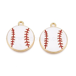 Alloy Enamel Pendants, Light Gold, Baseball, White, 21x17x2.8mm, Hole: 2mm(FIND-WH0114-11LG)