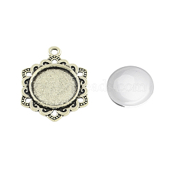 Pendant Making Sets, with Alloy Pendant Cabochon Settings and Glass Cabochons, Hexagon, Cadmium Free & Lead Free, Antique Silver, Tray: 16mm, 30.5x23.5x3mm, Hole: 2.5mm, 15.5~16x4~5mm(DIY-X0288-47AS-RS)