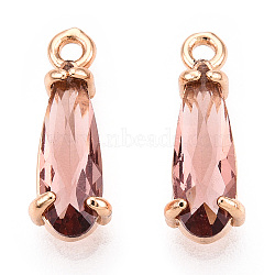 Faceted Glass Pendants, with Golden Tone Brass Open Back Settings, Teardrop, Sienna, 14.5x4.5x4mm, Hole: 1.2mm(GLAA-T010-004G)