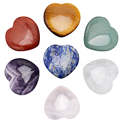 7Pcs 7 Styles Natural Gemstone Healing Heart Figurines, Reiki Stones Statues for Energy Balancing Meditation Therapy, 24~25x25~25.5x7.5~10mm, 1pc/style(G-BBC0001-49)