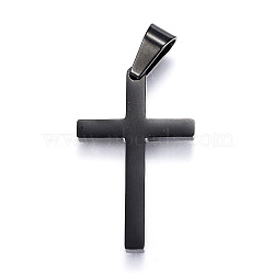 304 Stainless Steel Pendants, Cross, Gunmetal, 38x22x3mm, Hole: 9x5mm(STAS-H329-69BP)