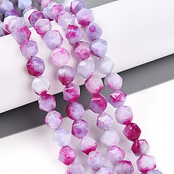 Dyed Natural White Jade Beads Strands, Two Tone, Faceted, Star Cut Round Beads, Deep Pink, 7~8x6~7.5x6~7.5mm, Hole: 1mm, about 48~49pcs/strand, 14.17~15.35''(36~39cm)(G-T139-8mm-45S)