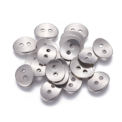 2-Hole 201 Stainless Steel Buttons for Bracelet Making, Oval, Stainless Steel Color, 14x11x1mm, Hole: 2mm(STAS-L234-004P)