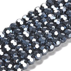 Opaque Glass Beads Strands, Faceted, Round, Black, 6mm, Hole: 1mm, about 98~100pcs/strand, 20.39~20.59 inch(51.8~52.3cm)(EGLA-A035-P6mm-A18)