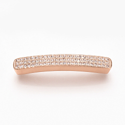 Brass Micro Pave Cubic Zirconia Beads, Cuboid, Clear, Rose Gold, 36x5x4~5mm, Hole: 1mm(ZIRC-T004-77RG)