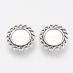Tibetan Style Alloy Slide Charms Cabochon Settings, Cadmium Free & Lead Free, Flower, Antique Silver, Tray: 14mm, 23.5x6mm, Hole: 2x10mm, about 215pcs/1000g(TIBE-Q086-050AS-LF)