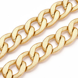Aluminum Textured Curb Chains, Cuban Link Chains, Unwelded, Light Gold, 31.5x23.5x5.5mm(CHA-N003-05KCG)