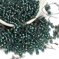 TOHO Round Seed Beads, Japanese Seed Beads, (270) Inside Color Crystal/Prairie Green Lined, 6/0, 4mm, Hole: 1.5mm, about 7570pcs/pound(SEED-TR06-0270)