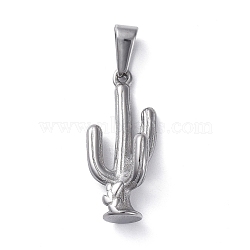304 Stainless Steel Pendants, Cactus, Stainless Steel Color, 26x12x8mm, Hole: 8x3mm(STAS-I127-100P)