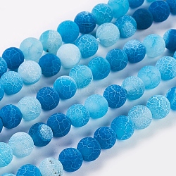 Natural Crackle Agate Beads Strands, Dyed, Round, Grade A, Cornflower Blue, 6mm, Hole: 1mm, about 63pcs/strand, 14 inch(G-G055-6mm-2)