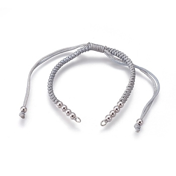 Nylon Cord Braided Bead Bracelets Making, with Brass Beads, Long-Lasting Plated, Real Platinum Plated, Light Grey, 10-1/4 inch~11-5/8 inch(26~29.6cm)