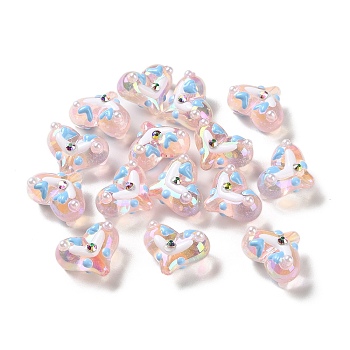 Valentine's Day Transparent Acrylic Beads, with Enamel, Heart, Misty Rose, 16x20~21x12~13mm, Hole: 1.5~1.6mm