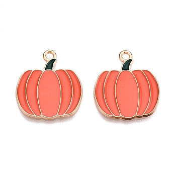 Thanksgiving Day Theme Alloy Enamel Pendants, Light Gold, Lead Free & Cadmium Free, Pumpkin, 23.5x20x1mm, Hole: 1.8mm