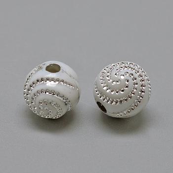 Plating Acrylic Beads, Metal Enlaced, Round, White, 10x10x10mm, Hole: 2mm, 1100pcs/500g