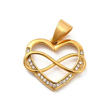 304 Stainless Steel Pendants, with Crystal Rhinestone, Heart and Infinity Charms, Golden, 22x25x4mm, Hole: 8x5.5mm