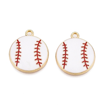 Alloy Enamel Pendants, Light Gold, Baseball, White, 21x17x2.8mm, Hole: 2mm