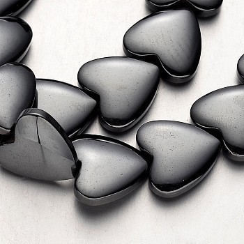 Non-magnetic Synthetic Hematite Bead Strands, Heart, Original Color, 15x15x5mm, Hole: 1mm, about 31pcs/strand, 15.7 inch