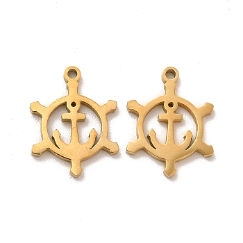 Ion Plating(IP) 304 Stainless Steel Pendants, Anchor & Helm Charms, Golden, 17x13x1.4mm, Hole: 1.4mm