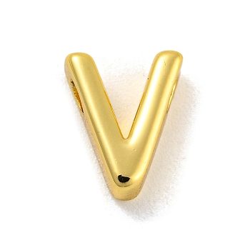 Brass Pendants, Real 18K Gold Plated, Letter V, 8.5x7x3mm, Hole: 1.2mm