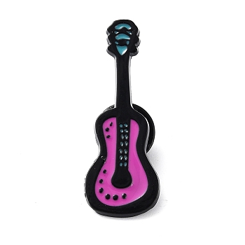 Guitar Creative Rock Music Theme Enamel Pins, Black Alloy Badge for Clothes Backpack, Magenta, 38x14x1.5mm