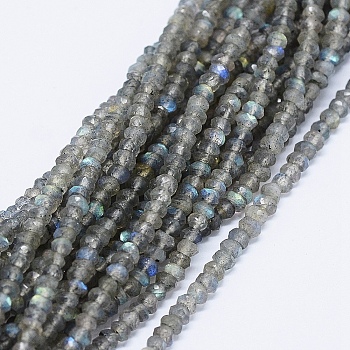 Natural Labradorite Beads Strands, Rondelle, Faceted, 3.5x2mm, Hole: 0.8mm, about 147pcs/strand, 12.6 inch(32cm)