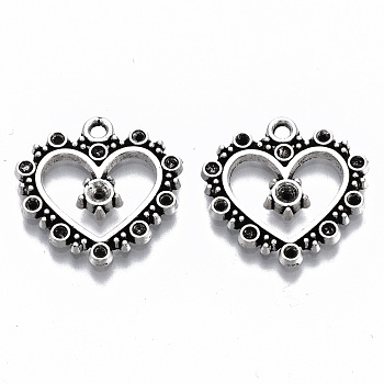 Tibetan Style Alloy Pendant Rhinestone Settings, Lead Free & Cadmium Free, Heart, Antique Silver, Fit for 1.2~2mm Rhinestone, 20x20.5x2mm, Hole: 1.8mm, about 620pcs/1000g