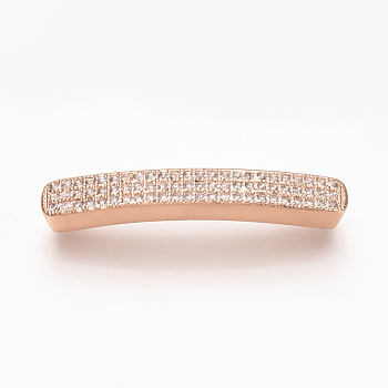Brass Micro Pave Cubic Zirconia Beads, Cuboid, Clear, Rose Gold, 36x5x4~5mm, Hole: 1mm