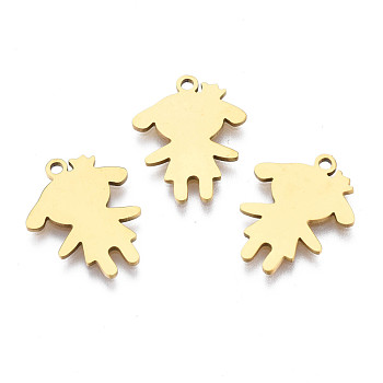 Ion Plating(IP) 201 Stainless Steel Pendants, Laser Cut, Girl Silhouette Charm, Golden, 17x13.5x1mm, Hole: 1.4mm