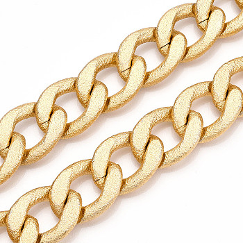 Aluminum Textured Curb Chains, Cuban Link Chains, Unwelded, Light Gold, 31.5x23.5x5.5mm