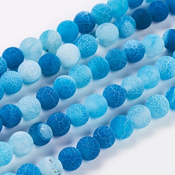 Natural Crackle Agate Beads Strands, Dyed, Round, Grade A, Cornflower Blue, 6mm, Hole: 1mm, about 63pcs/strand, 15.5