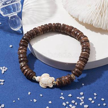 Tortoise Synthetic Turquoise & Coconut Stretch Bracelets for Women(BJEW-JB10106-01)-2