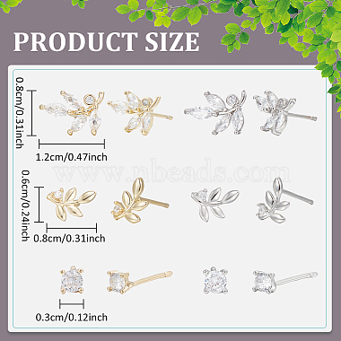 2 Sets 2 Colors Brass Micro Pave Cubic Zirconia Stud Earrings Set(EJEW-AN0004-49)-2