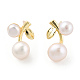 Natural Pearl Cherry Stud Earrings with 925 Sterling Silver Pins(EJEW-T019-03G)-1