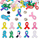 20Pcs 10 Styles Awareness Ribbon Enamel Pin, Platinum Alloy Lapel Pin Backs for Backpack Clothes, Mixed Color, 26~30.5x17.5~21mm, 2pcs/style(JEWB-TA0001-39)