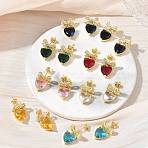 Brass Micro Pave Cubic Zirconia Stud Dangle Earrings for Women, Bowknot & Heart, with Glass, Long-Lasting Plated, Rack Plating, Lead Free & Cadmium Free, Golden, Mixed Color, 22.5x13mm(KK-CBA760A-05G)